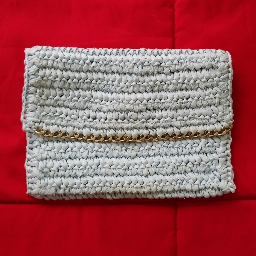 Light blue paper straw clutch